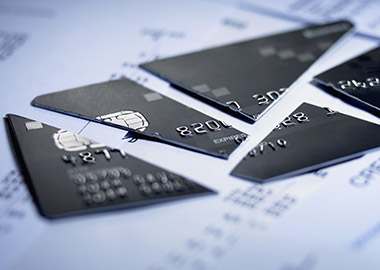 Close up of cut pieces of credit card